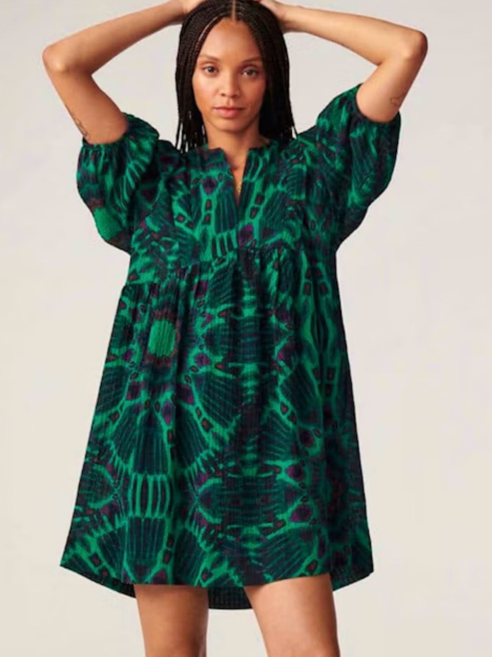 ba&sh Green and Black Printed Babydoll Tunic